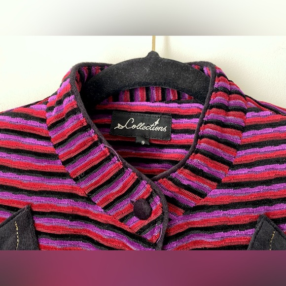 Velvet and metallic textured stripe jacket with tassel embellishment - Picture 9 of 17